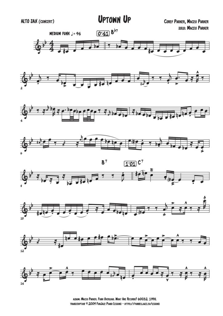 Transcription of Maceo Parker's solo on Uptown Up (page 1)